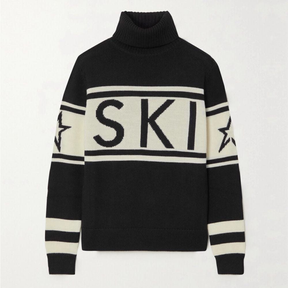 Perfect Moment Ski Merino Wool Sweater Mock Neck Base Layer Large Black White